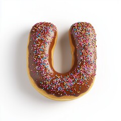 U font K donut shape with pink cream topping, snack food isolated white