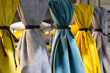 Colorful curtains on a store window