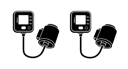 Two digital blood pressure monitors displayed in a simple black and white style
