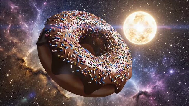 Donut dessert delicious floating in outer space animate