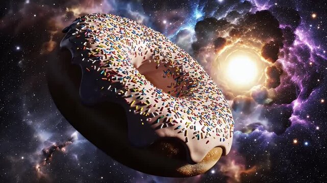 Donut dessert delicious floating in outer space animate