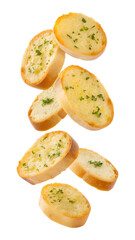 Falling garlic bread isolated on transparent background