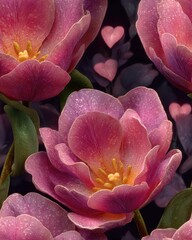 Beautiful pink blossoms with heart motifs.