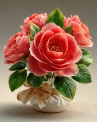 Beautiful pink roses in elegant vase arrangement.