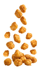 Falling popcorn chicken isolated on transparent background