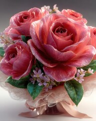 Elegant bouquet of pink roses and flowers.