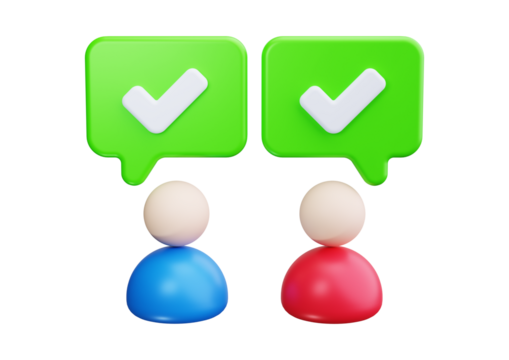 Two people with check mark isolated on transparent background, agreement concept