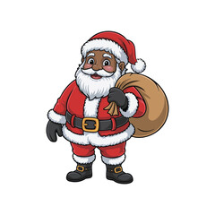 Cartoon Black Santa Claus with Gift Sack, vector, illustration.