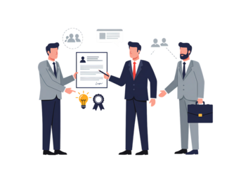 Businessmen finalize agreement, celebrate success, and seal deal