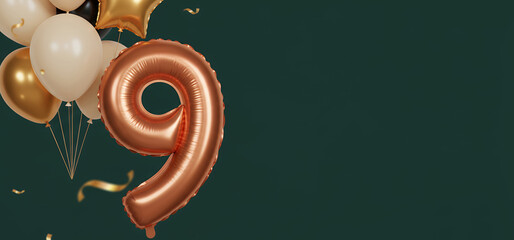 Elegant 9th Birthday or Anniversary Celebration with Rose Gold Balloon and Confetti