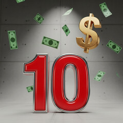 Financial Ten: Golden Dollar Sign and Raining Cash