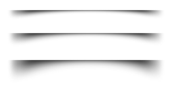 Realistic paper drop shadow border overlay, three soft horizontal shadow edge on transparent background, Minimal drop shadow effect template, mockups, posters, flyers and product displays.