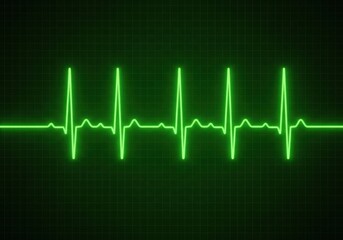 Vibrant green heartbeat ekg line on dark background