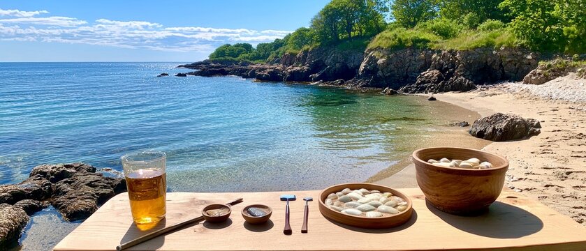 Relaxing beachside crafting experience coastal retreat lifestyle photo serene nature bright day peaceful creativity