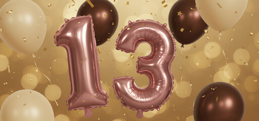 Thirteenth Birthday Celebration with Rose Gold Balloons and Golden Confetti
