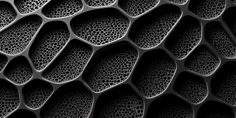 Intricate Dark Polygonal Mesh Structure with Porous Honeycomb Cell-like Texture