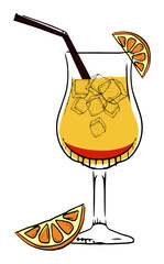 Colorful cocktail with citrus slices in a stylish glass, ideal for menu or party decor themes.