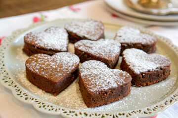 Delightful Heart-Shaped Brownies with Powdered Sugar