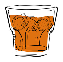 Artistic illustration of a cocktail in a glass with ice cubes, perfect for beverage designs.