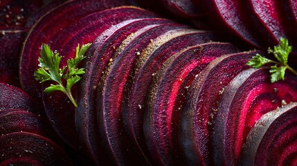 A roasted beets sliced thinly, arranged in circle
