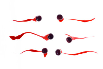Cherry berries with fluid trails - molecular motion and symbolic fertility