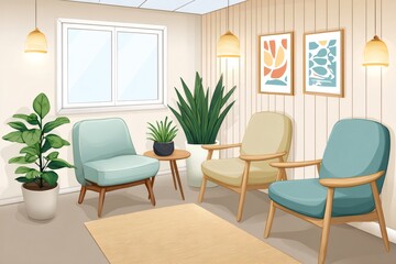Fototapeta premium Modern living room interior with armchairs and plants