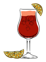Hand-drawn cocktail with citrus slice, capturing the essence of a refreshing summer drink.