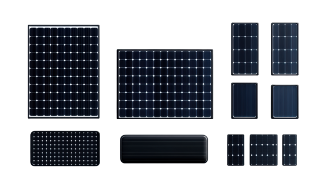 Assorted Solar Panels on Transparent Background