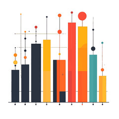 Abstract Bar Graph Data Visualization with Vibrant Colors and Geometric Shapes on White Background