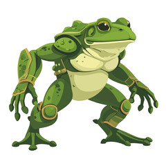 Green Anthropomorphic Frog Warrior in Stylized Armor with Gold Accents on a White Background Digital Art