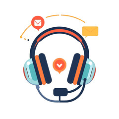 Headset with Microphone and Communication Icons for Customer Service or Support Center Operations