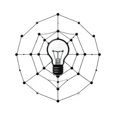 Conceptual Illustration of a Light Bulb Within a Geometric Network Structure Representing Ideas and Innovation