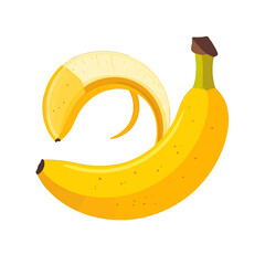 Yellow Banana With Partially Peeled Skin Against White Background Isolated Healthy Food