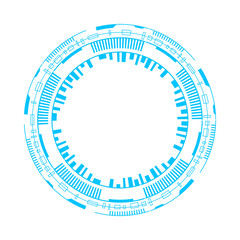 Blue circular frame featuring futuristic, sci-fi elements ideal for digital and graphic design projects.