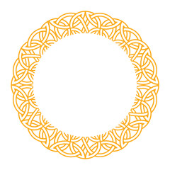 Ornate circular frame with intricate celtic and nordic patterns in orange for decorative projects.