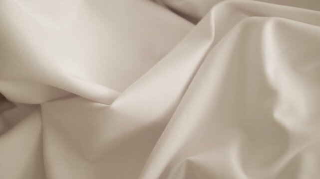 Closeup slow motion video of white knitwear stretching elastic fabric for t-shirts. Appreciating pleasant texture of high quality textile for clothes. Soft and cosy textile. Expensive fabric.