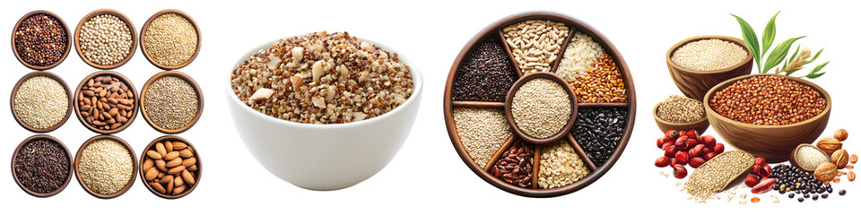 Whole grains bowl of quinoa  – A bowl of whole grains like quinoa promoting healthy digestion. Isolated on Clear White Background Highly Detailed