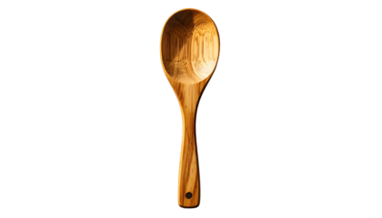 Carved wooden spoon with visible wood grain against black ground