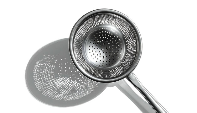 Metal strainer with handle casts patterned shadow
