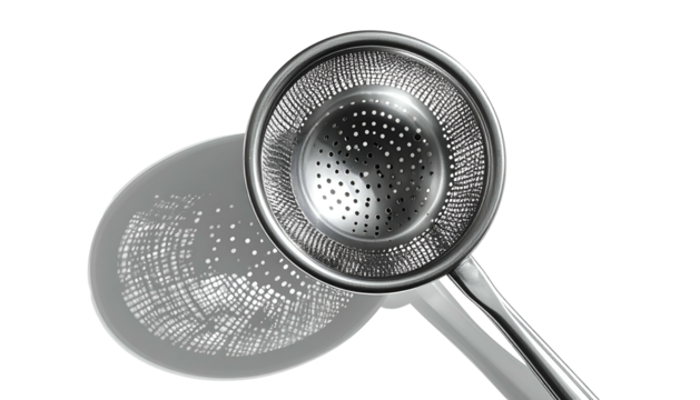 Metal strainer with handle casts patterned shadow