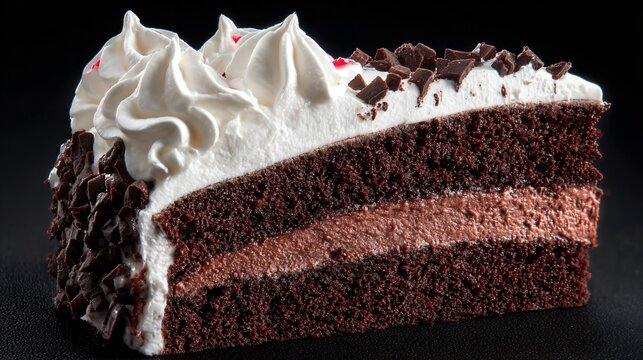 A delicious chocolate cake slice, whipped peppermint cream topping - Powered by Adobe