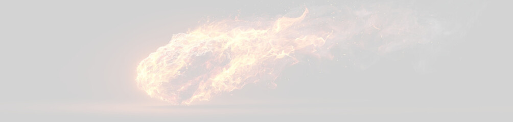 Blazing meteor with fiery glowing tail streaking across the cosmic night sky. © Vita