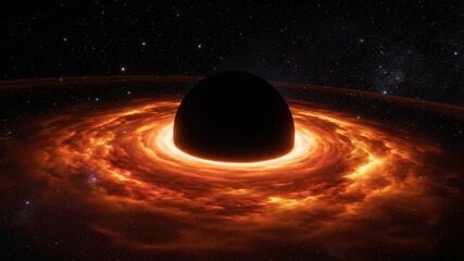 A detailed image of a black hole in the expanse of space, surrounded by a luminous, fiery accretion disk - Powered by Adobe