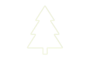 Christmas tree glowing in neon outline style. Minimalist line art symbol for winter holidays on a transparent background