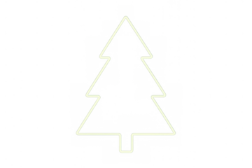 Christmas tree glowing in neon outline style. Minimalist line art symbol for winter holidays on a transparent background