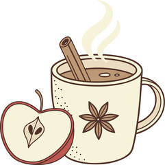 Illustration of apple cider with cinnamon stick and star anise