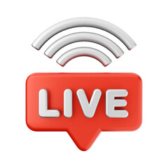 Live Broadcast Icon with Signal Lines in 3D Cartoon Media Illustration
