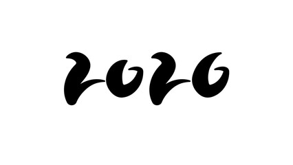 2026 - Black ink numbers isolated on white background. Hand drawn lettering in Asian style. Paintbrush calligraphy. Happy New Year. Vector simple illustration for holiday poster, greeting card, banner