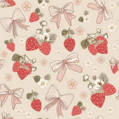 Vintage strawberry cottage core pattern design Vintage strawberry pattern Table runner design Kitchen clothes Napkins design