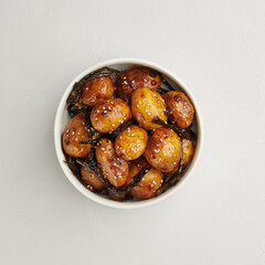 Korean braised baby potatoes with soy glaze, Gamja Jorim, top view